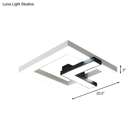 Iron Squared Led Ceiling Flush Mount With Black And White Clock Design White/Warm Light -
