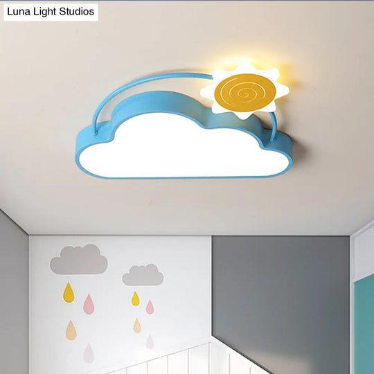 Iron Sun Cartoon Blue And Gold Led Ceiling Light - Flush Mount Close To