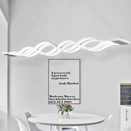 Iron Surge Linear Chandelier Pendant with Minimal White LED Design in Warm/White Light for Table White / White