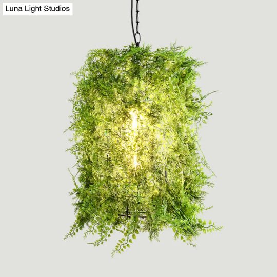 Retro Green Dome Pendant Light With Iron Suspension And Plant Decor For Restaurant Ceiling - 1 Bulb