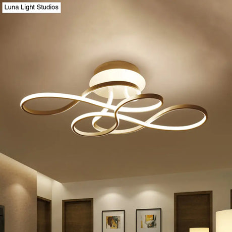 Iron Twisted Ceiling Fixture - Minimalist Black/White Led Semi Mount Lighting With Warm/White Light