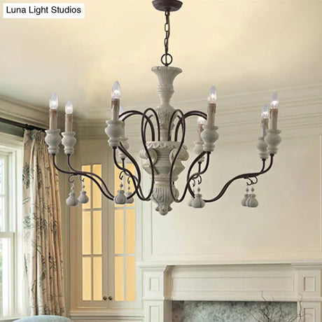 Iron White Pendant Chandelier With Curved Arms - Traditional Style For Dining Room