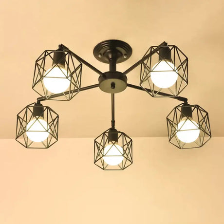 Iron Wire Cage Rotating Ceiling Chandelier - Warehouse Pendant Lamp 4/6/8-Light In Black 5 /