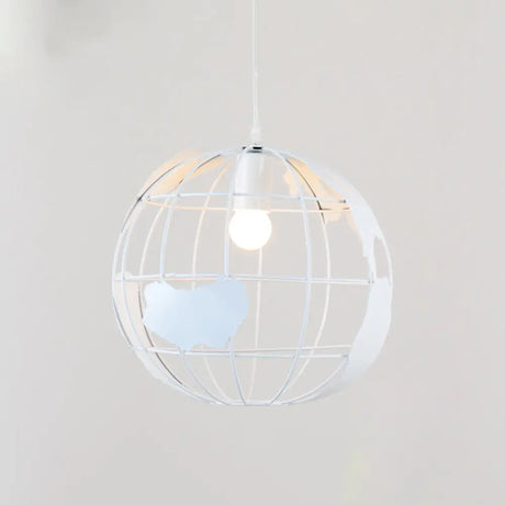 Iron Wireframe Globe Pendant Light - Industrial Ceiling Lamp With 1 Bulb For Restaurants White / 8’