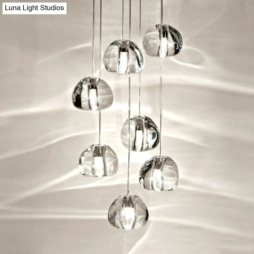 Irregular Ball Crystal Pendant Light - 5/7 Lights Cluster For Living Room Minimal Clear Hanging