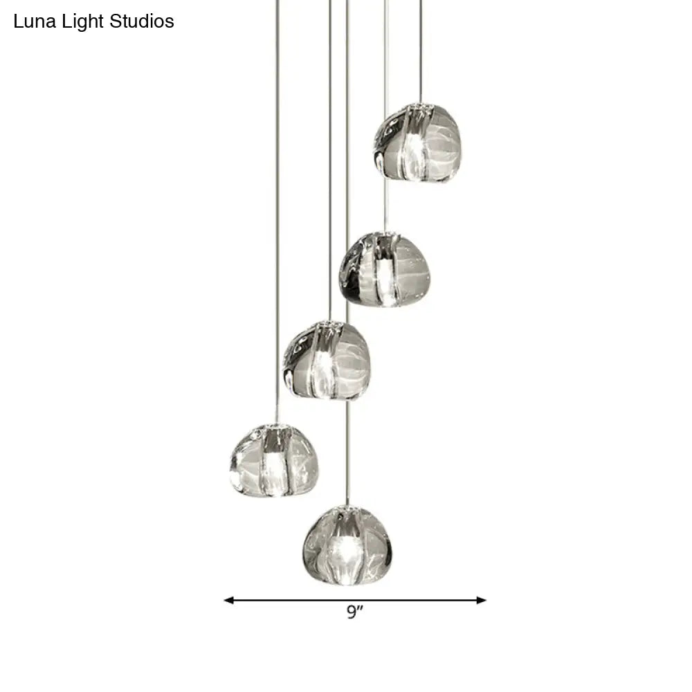 Irregular Ball Crystal Pendant Light - 5/7 Lights Cluster For Living Room Minimal Clear Hanging