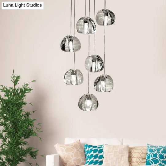 Irregular Ball Crystal Pendant Light - 5/7 Lights Cluster For Living Room Minimal Clear Hanging