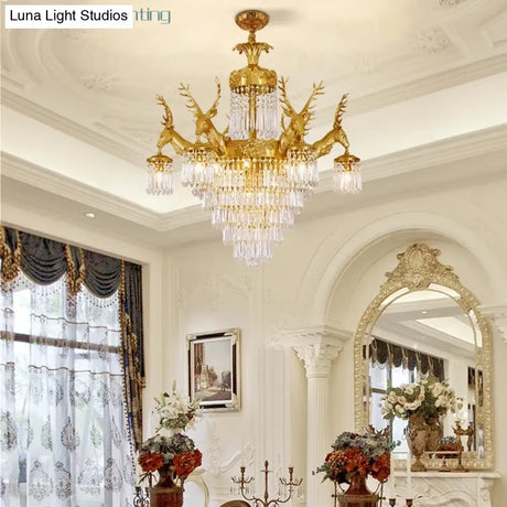 Isabelle French Deer Vintage Brass Crystal Chandelier E14 Ceiling Light chandelier