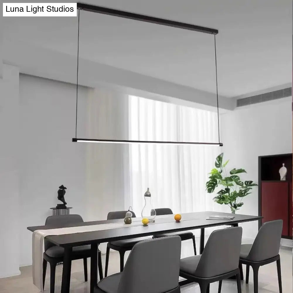 Island Lighting: Ultra Slim Tube Led Office Hanging Lamp In Black - Modern Metal Design Multiple