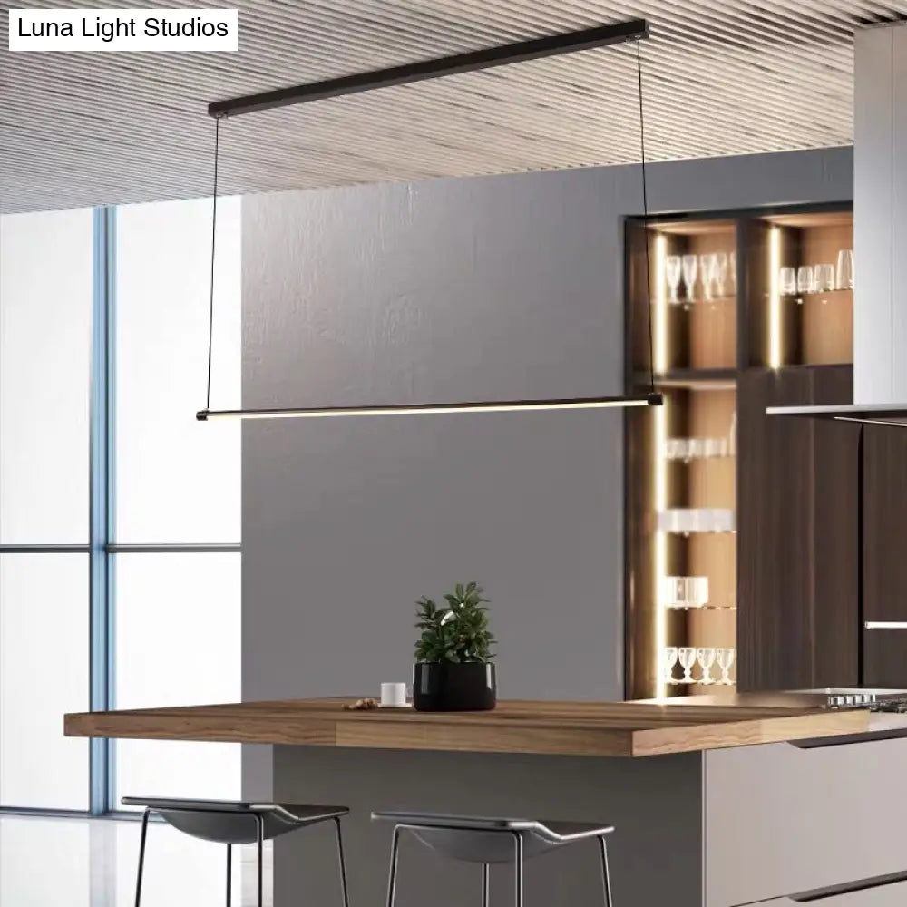 Island Lighting: Ultra Slim Tube Led Office Hanging Lamp In Black - Modern Metal Design Multiple