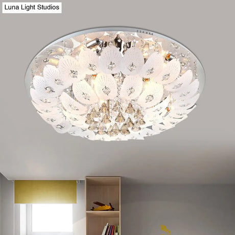 Ivory Crystal Led Bowl Flush Ceiling Light - Modern Warm Lighting Fixture 23.5’/31.5’ Wide