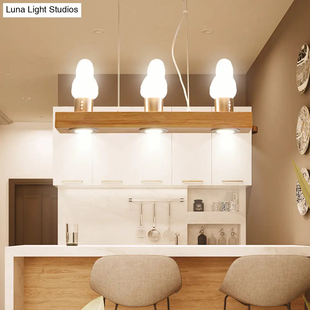 Ivory Glass Bird Island Pendant Lighting Fixture With Decorative Wood Suspended Design