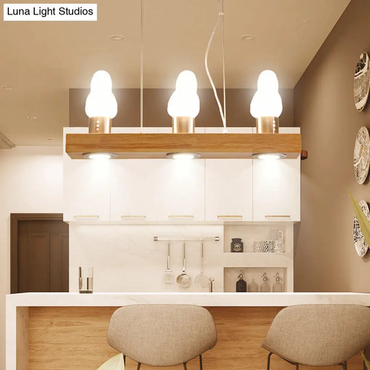 Ivory Glass Bird Island Pendant Lighting Fixture With Decorative Wood Suspended Design