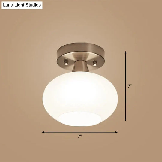 Ivory Glass Ceiling Light Fixture - Oval Simplicity Entryway Flush Mount Lighting