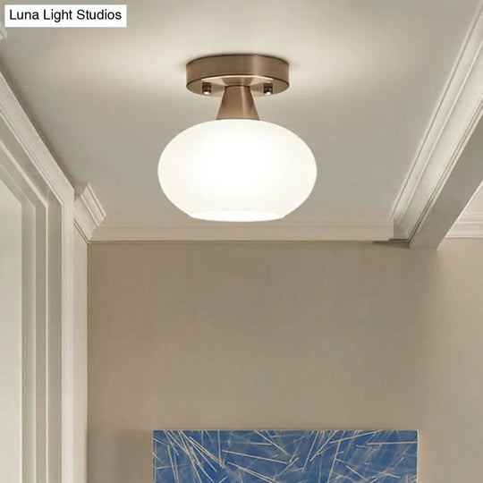 Ivory Glass Ceiling Light Fixture - Oval Simplicity Entryway Flush Mount Lighting