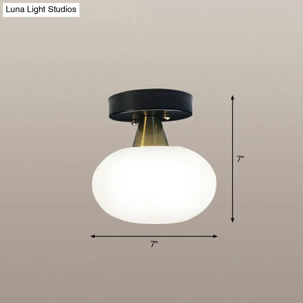 Ivory Glass Ceiling Light Fixture - Oval Simplicity Entryway Flush Mount Lighting Black