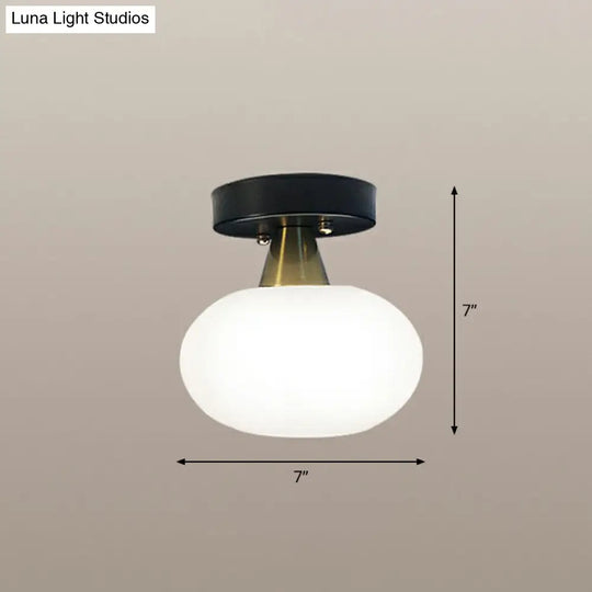 Ivory Glass Ceiling Light Fixture - Oval Simplicity Entryway Flush Mount Lighting Black