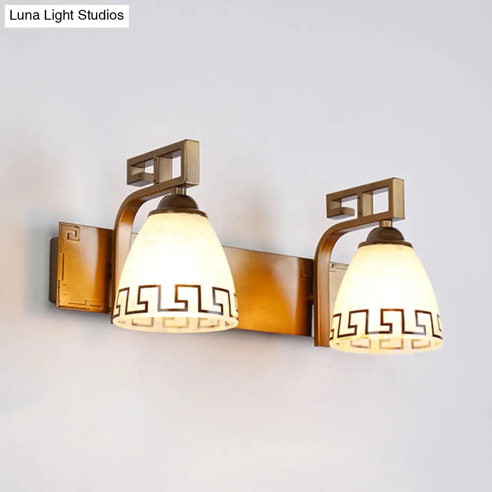 Ivory Glass Dome Vanity Sconce - Gold With Curvy Iron Arm 2/3 Lights Bathroom Wall Lamp Fixture
