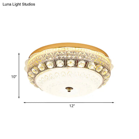 Ivory Glass Gold Ceiling Dome Led Flush Mount With Crystal Accent
