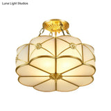 Ivory Glass Scallop Semi Flush Mount Ceiling Light - Vintage Brass Fixture 4-Head Design For
