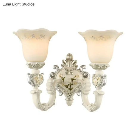 Ivory Glass Wall Sconce - Traditional White Bell Shaped Bedroom Light Kit