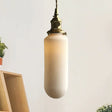 Ivory Ribbed Glass Pendant Lamp - Modern Dining Room Hanging Light / Ellipsoidal