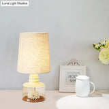 Jade - Pastoral Bucket Table Lamp 1-Bulb Fabric Night Light In Clear/Blue/Black With Dried Flower