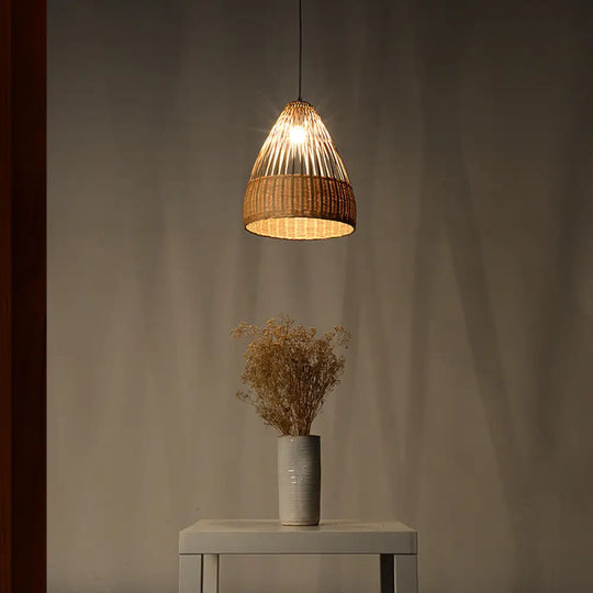 Japanese Bamboo Pendant Lighting - Hand-Woven Flaxen Ceiling Lamp