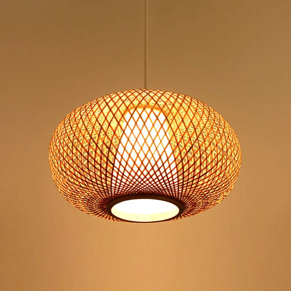 Japanese Bamboo Pendant Lighting - Handmade 1 Head 14/18 Wide Beige Hanging Light Fixture / 14