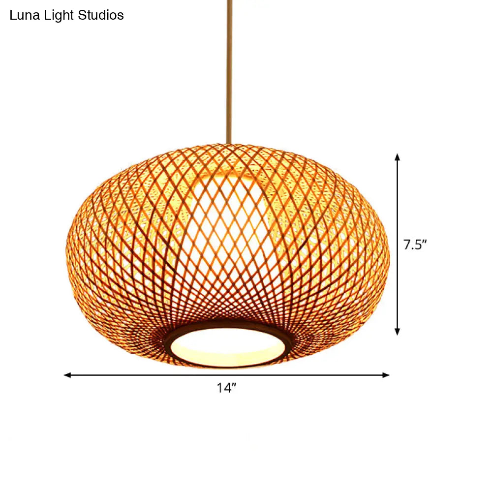 Japanese Bamboo Pendant Lighting - Handmade 1 Head 14/18 Wide Beige Hanging Light Fixture