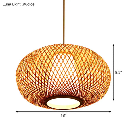 Japanese Bamboo Pendant Lighting - Handmade 1 Head 14/18 Wide Beige Hanging Light Fixture