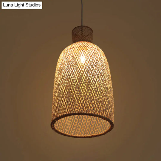 Japanese Bamboo Trumpet Pendant Lamp For Dining Table With 1 Bulb