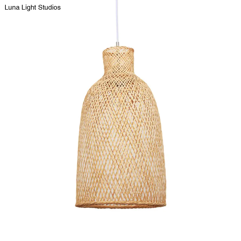 Japanese Bamboo Trumpet Pendant Lamp For Dining Table With 1 Bulb