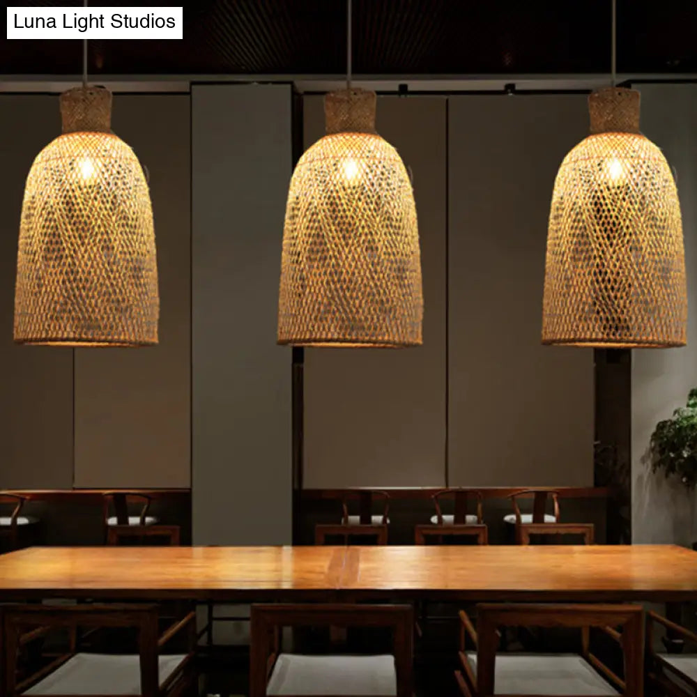 Japanese Bamboo Trumpet Pendant Lamp For Dining Table With 1 Bulb