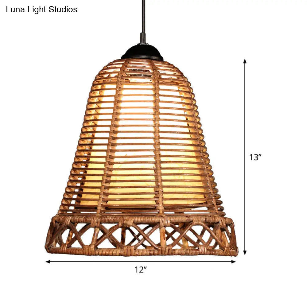 Japanese Bamboo Trumpet Pendant Lamp In Khaki - 1 Bulb Ceiling Suspension Lighting