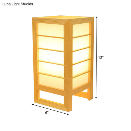 Japanese Beige Reading Lamp With Rectangular Wood Shade - Head Study Task Lighting