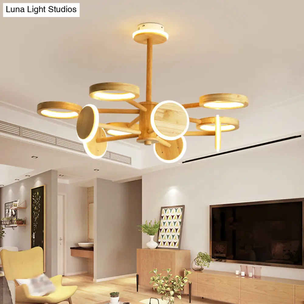 Japanese Wooden Radial Chandelier Led Light In Beige For Living Room 11 / Wood