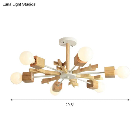 Japanese Style Beige Wood Chandelier - Snowflake Pendant Light For Bedroom