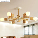 Japanese Style Beige Wood Chandelier - Snowflake Pendant Light For Bedroom