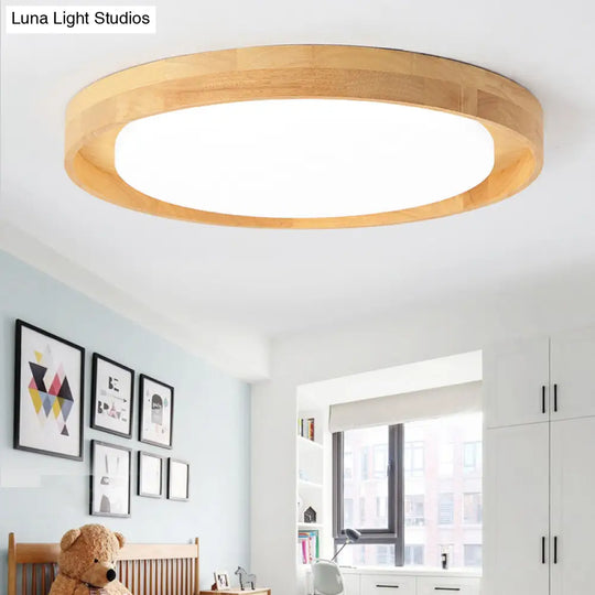 Japanese Style Led Wood Flush Ceiling Light For The Bedroom / 14.5 White