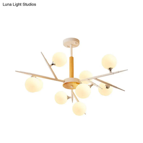 Japanese Style Multi-Head Glass Chandelier For Tea Station With White Spherical Shades