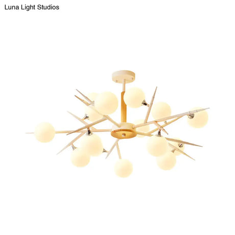 Japanese Style Multi-Head Glass Chandelier For Tea Station With White Spherical Shades