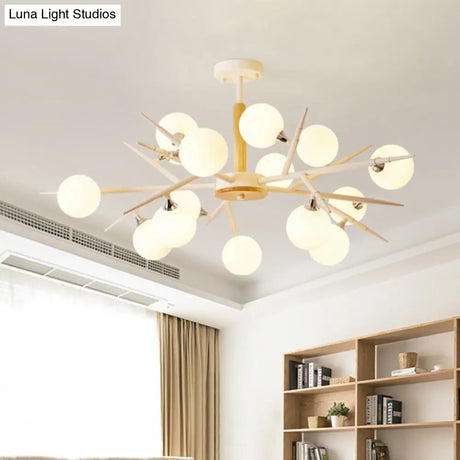 Japanese Style Multi-Head Glass Chandelier For Tea Station With White Spherical Shades