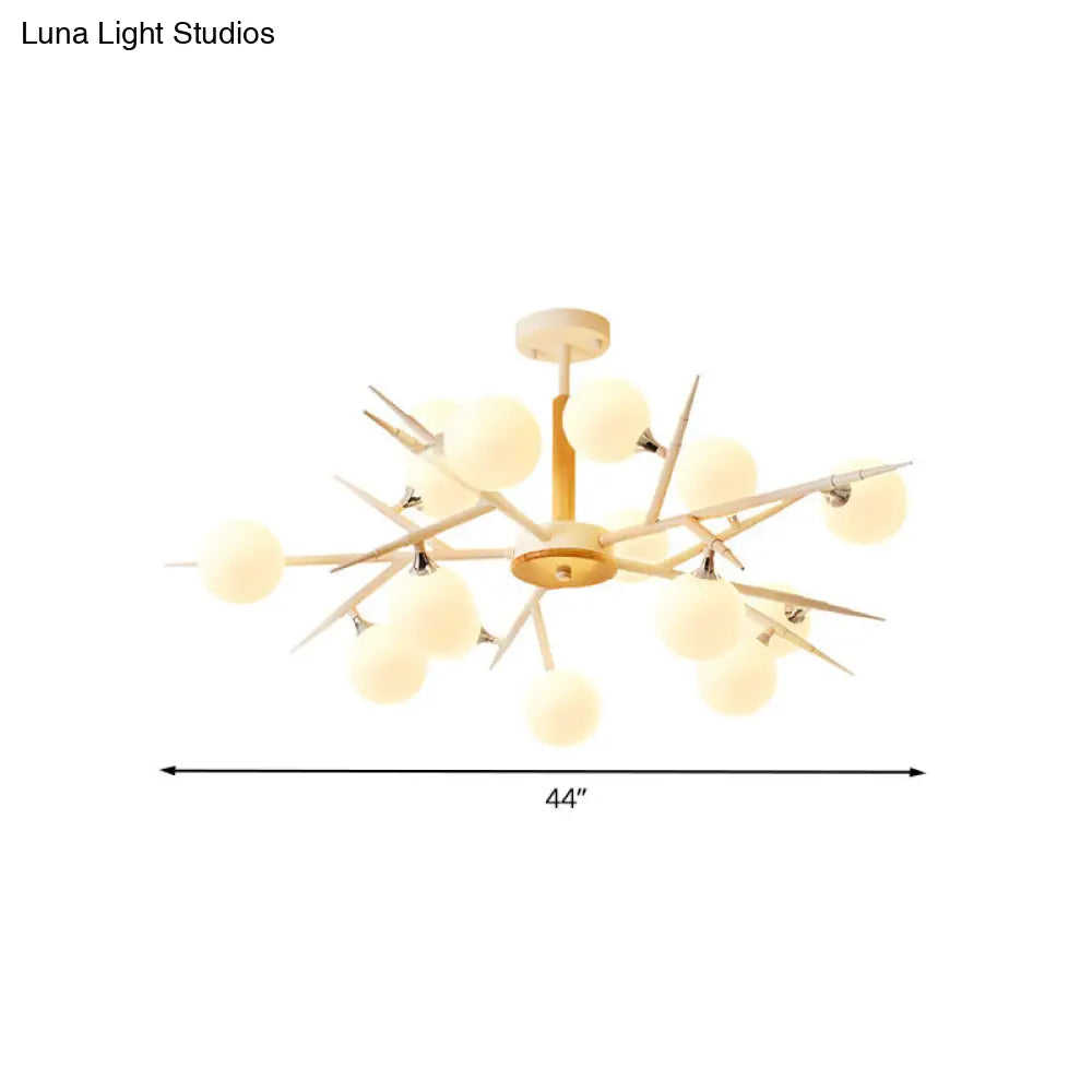 Japanese Style Glass Chandelier: White Spherical Shade Hanging Light For Tea Station