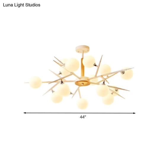 Japanese Style Glass Chandelier: White Spherical Shade Hanging Light For Tea Station