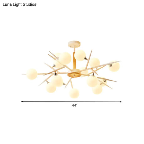 Japanese Style Multi-Head Glass Chandelier For Tea Station With White Spherical Shades