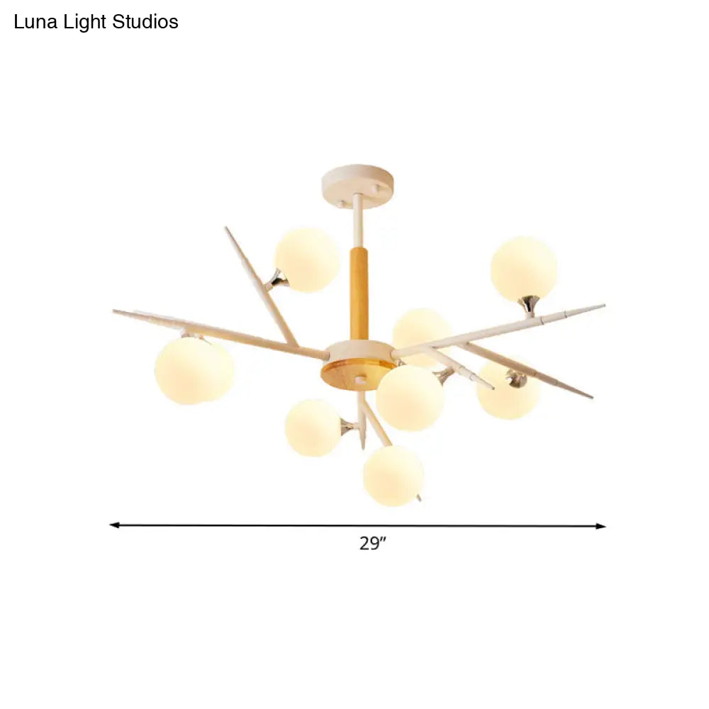 Japanese Style Multi-Head Glass Chandelier For Tea Station With White Spherical Shades