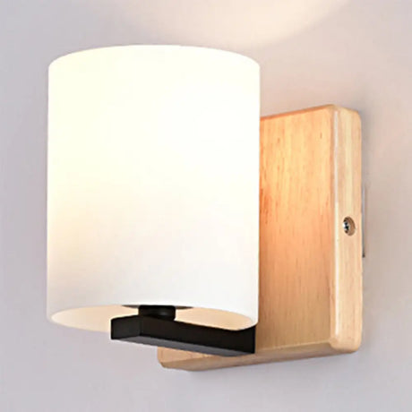 Japanese Style Opal Glass Wall Lamp In White Small Light For Hallway Or Stairway Wood / B