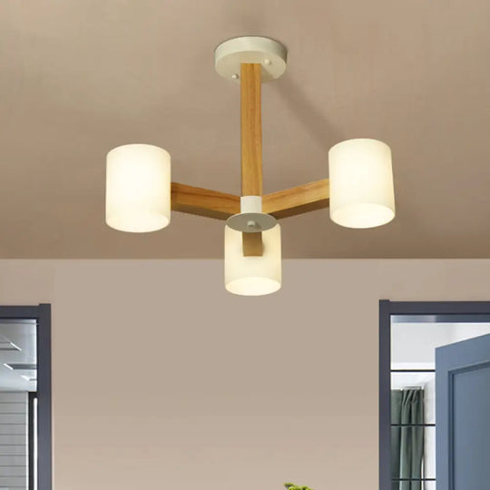 Japanese Style Pendant Chandelier With White Glass Shade And Wood Accents For Bedroom Lighting 3 /