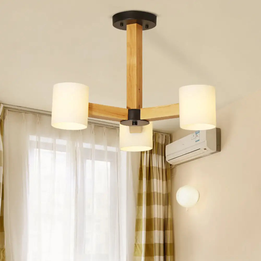 Japanese Style Pendant Chandelier With White Glass Shade And Wood Accents For Bedroom Lighting 3 /
